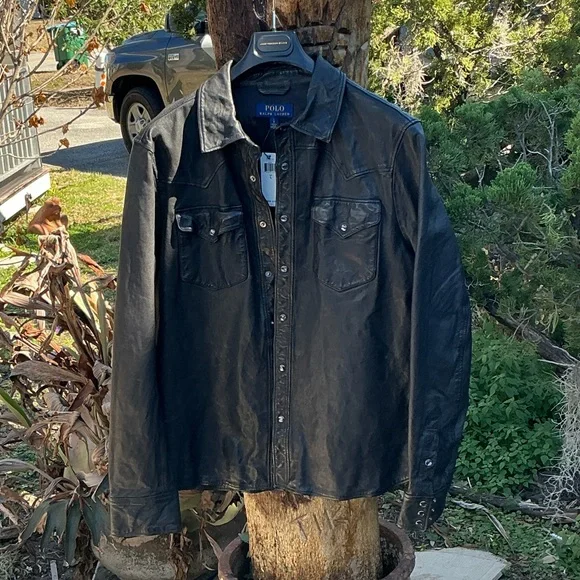 Polo by Ralph Lauren Black Leather Shirt Jacket - Picture 1 of 8